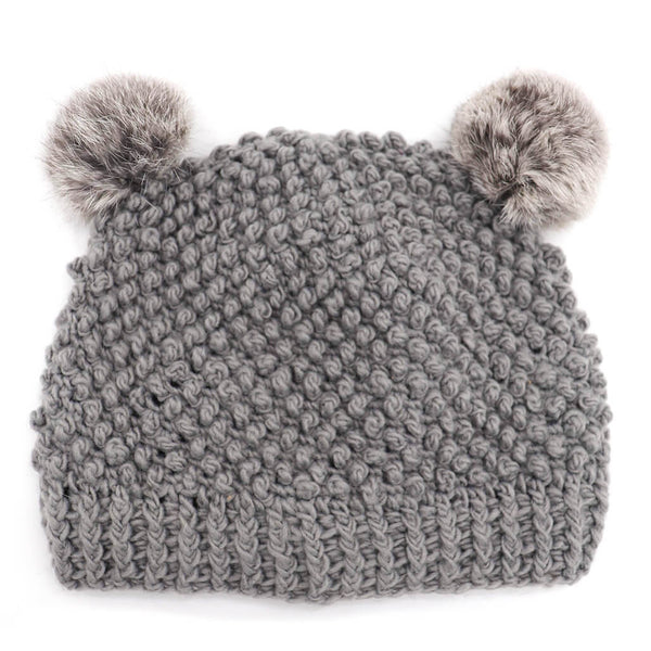 Surell Children's Minnie Popcorn Beanie With Rabbit Fur Poms