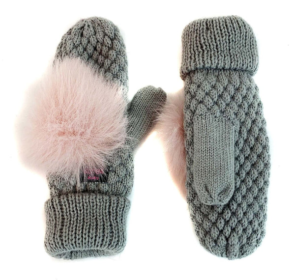 Surell Children's Seed Stitch Mittens With Faux Fox Fur Pom