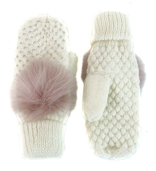 surell Children's Sparkly Mittens with Faux Fur Pom