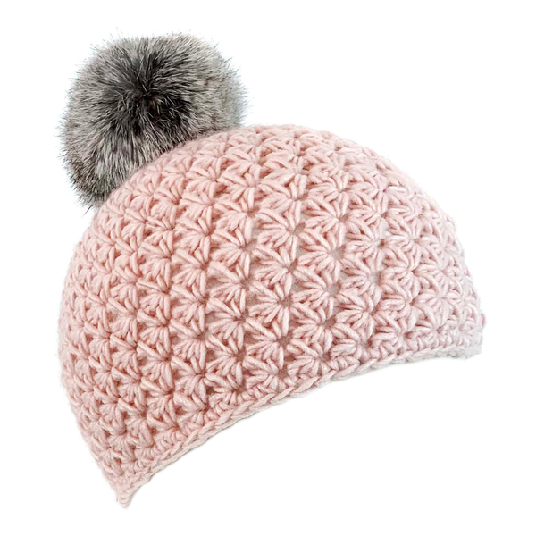Surell Children's Star Knit Beanie With Rabbit Fur Pom