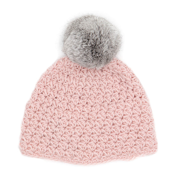 Surell Children's Star Knit Beanie With Rabbit Fur Pom