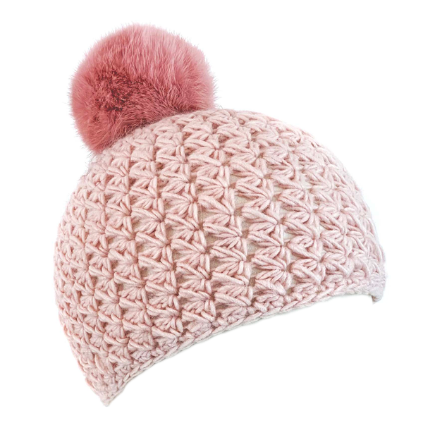 Surell Children's Star Knit Beanie With Rabbit Fur Pom
