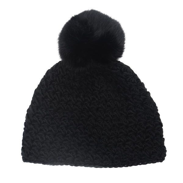surell Children's Star Knit Beanie with Rabbit Fur Pom