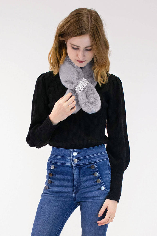 Surell Faux Fur Pull-Through Scarf With Pearl Detail