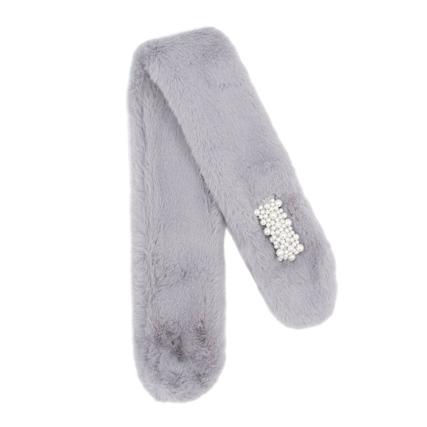 Surell Faux Fur Pull-Through Scarf With Pearl Detail