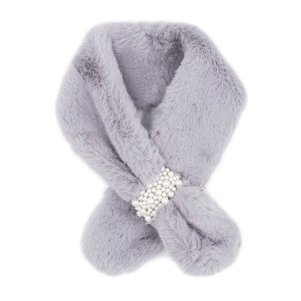 surell Faux Fur Pull-Through Scarf with Pearl Detail