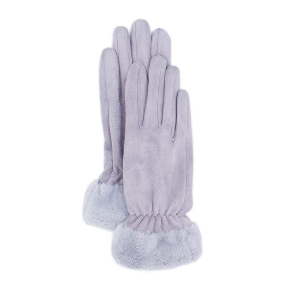 Surell Faux Suede Gloves With Faux Rex Rabbit Fur Cuff