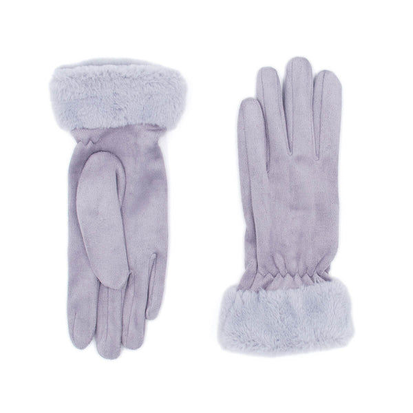 Surell Faux Suede Gloves With Faux Rex Rabbit Fur Cuff