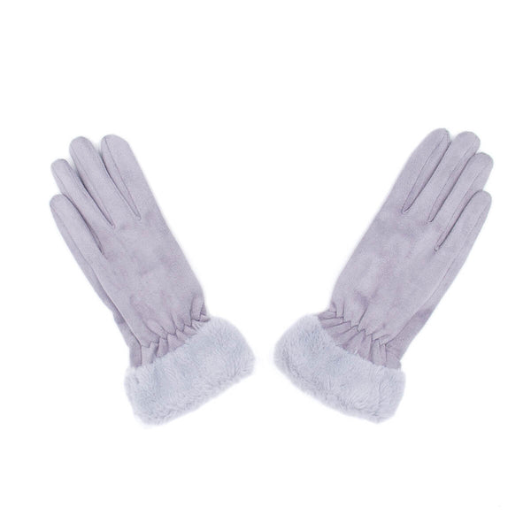 Surell Faux Suede Gloves With Faux Rex Rabbit Fur Cuff