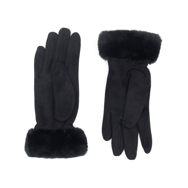 surell Faux Suede Gloves with Faux Rex Rabbit Fur Cuff