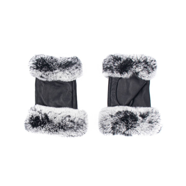 Surell Fingerless Leather Gloves With Rex Rabbit Fur Trim
