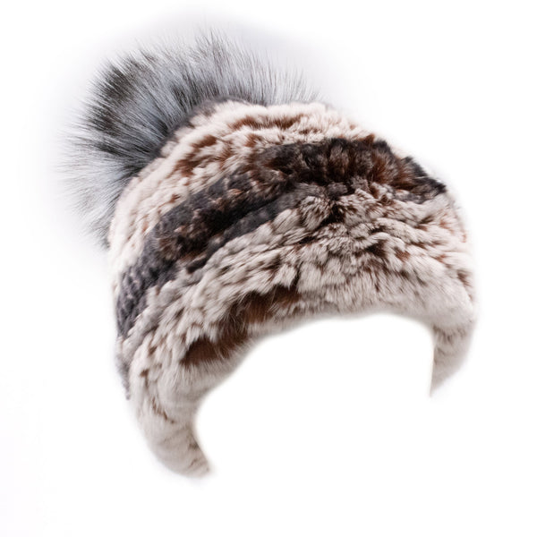 Surell Limited Run Rex Rabbit Textile Knit Beanie With Fox Pom