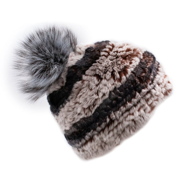 Surell Limited Run Rex Rabbit Textile Knit Beanie With Fox Pom