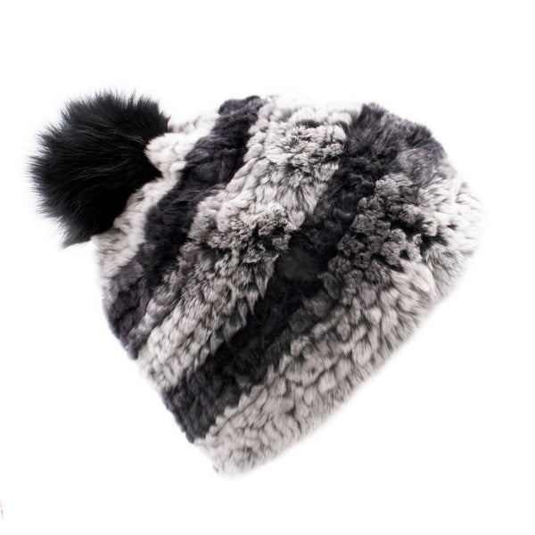 surell Limited Run Rex Rabbit Textile Knit Beanie with Fox Pom