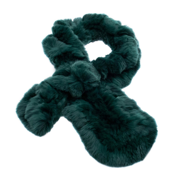 surell Limited Run Teal Rex Rabbit Fur Ruffle Pull Through Scarf