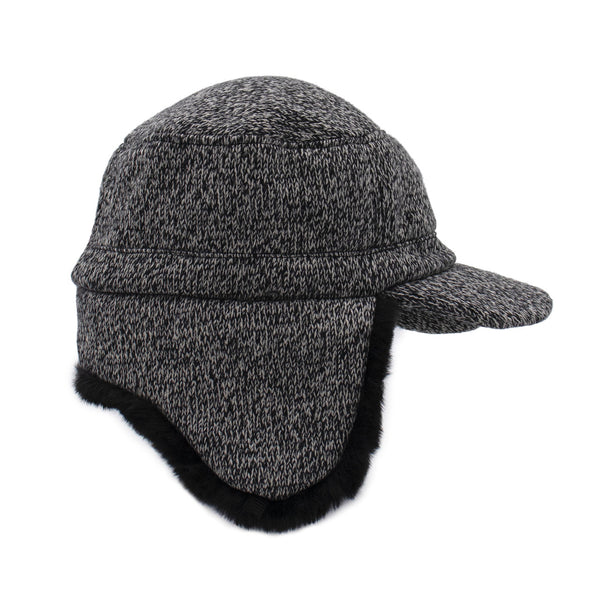 Surell Men's Black And White Fudd Hat With Faux Fur