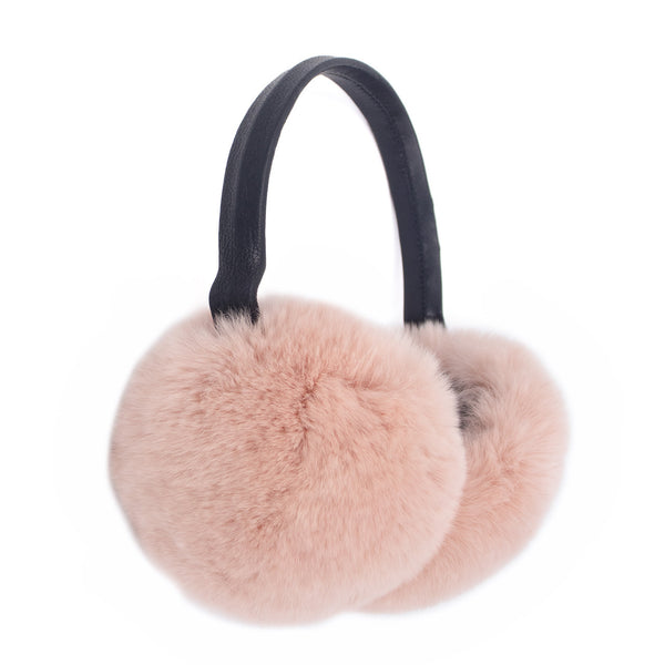 Surell Rex Rabbit Fur Earmuffs With Adjustable Leather Band