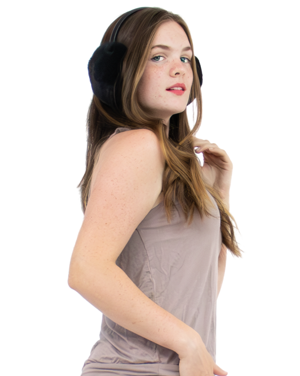 Surell Rex Rabbit Fur Earmuffs With Adjustable Leather Band