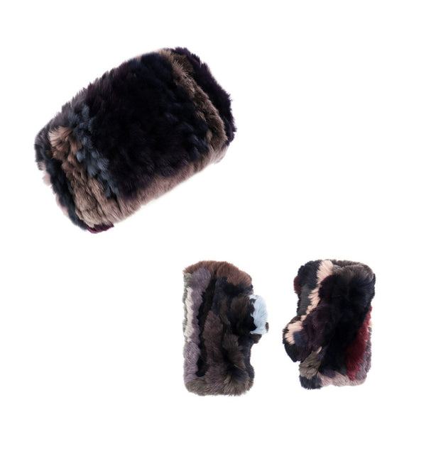 Surell Rex Rabbit Fur Headband/Scarf And Text Mittens Set