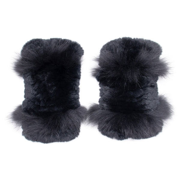 Surell Rex Rabbit Fur Texting Mittens With Fox Fur Trim