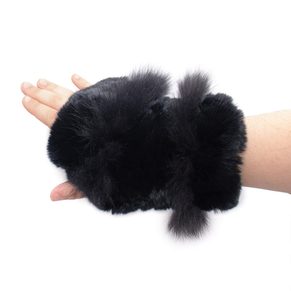 surell Rex Rabbit Fur Texting Mittens with Fox Fur Trim