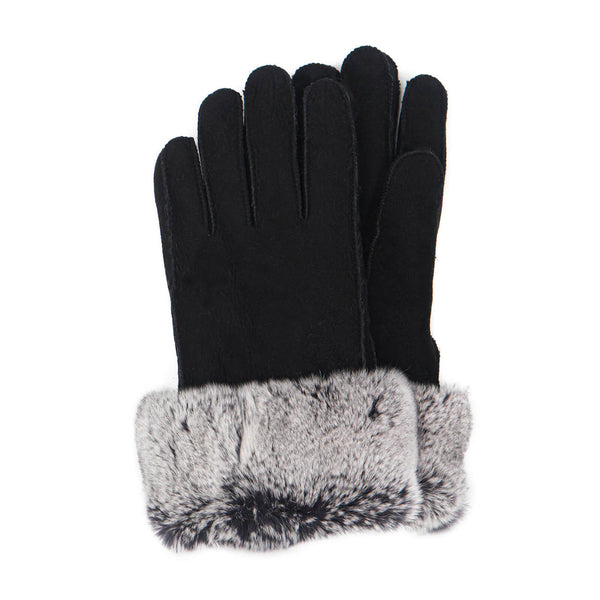 Surell Sheepskin Suede Gloves With Rex Rabbit Fur Cuff