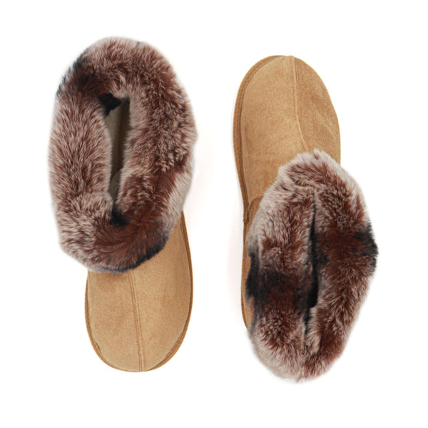 Surell Soft Sole Shearling Slippers With Rex Rabbit Fur Trim