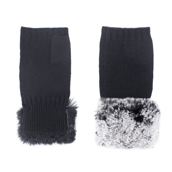 Surell Cashmere Fingerless Gloves With Rex Trim