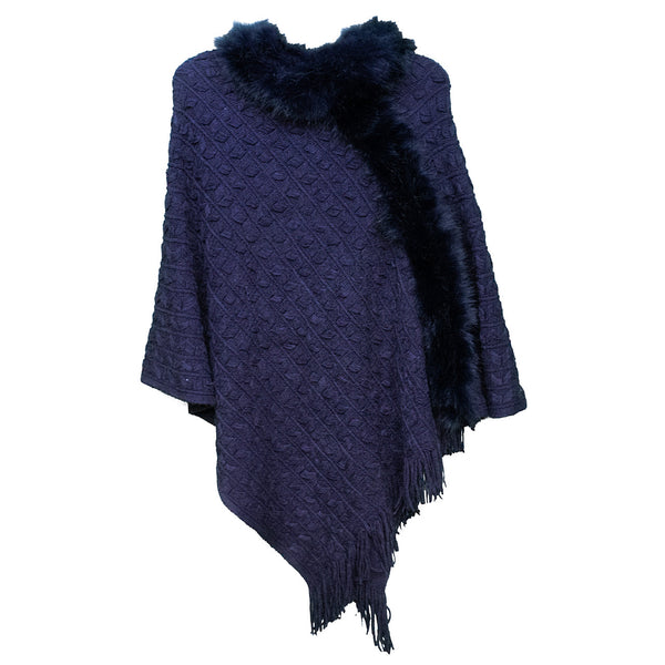Surell Chevron Knit Ruana With Faux Fur Trim