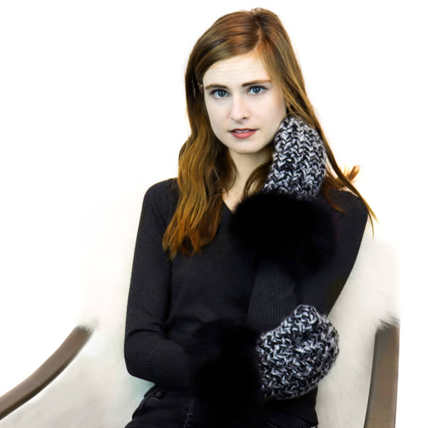Surell Chunky Knit Mittens With Fox Fur Cuff