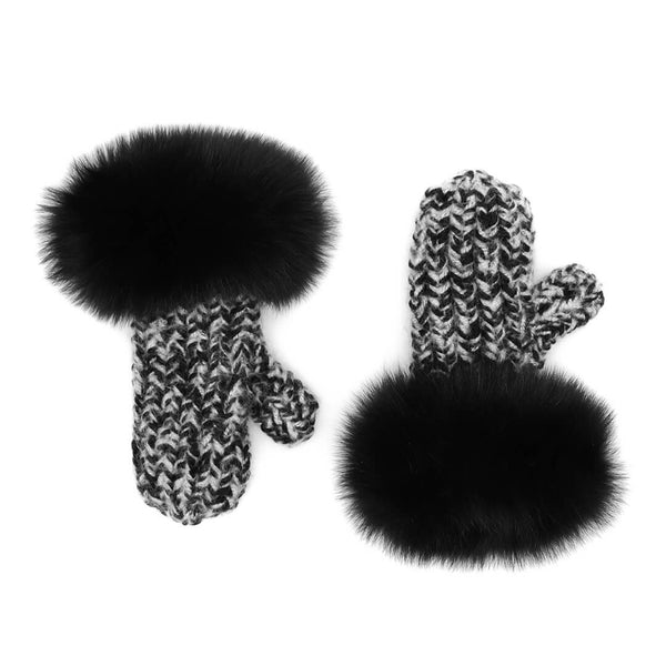 Surell Chunky Knit Mittens With Fox Fur Cuff