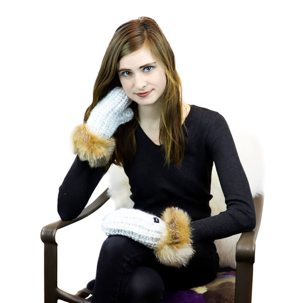 Surell Chunky Knit Mittens With Fox Fur Cuff