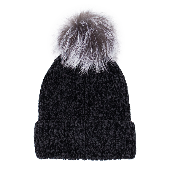 Surell Chunky Soft Knit Hat With Fox Pom