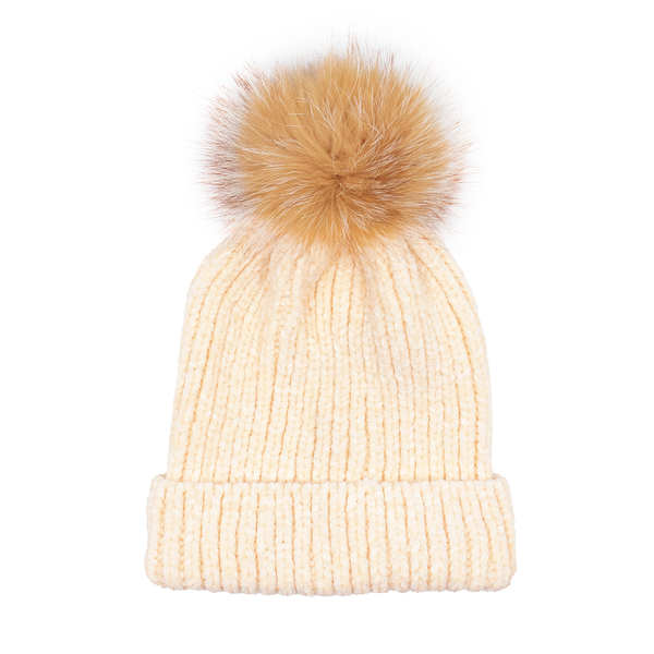 Surell Chunky Soft Knit Hat With Fox Pom