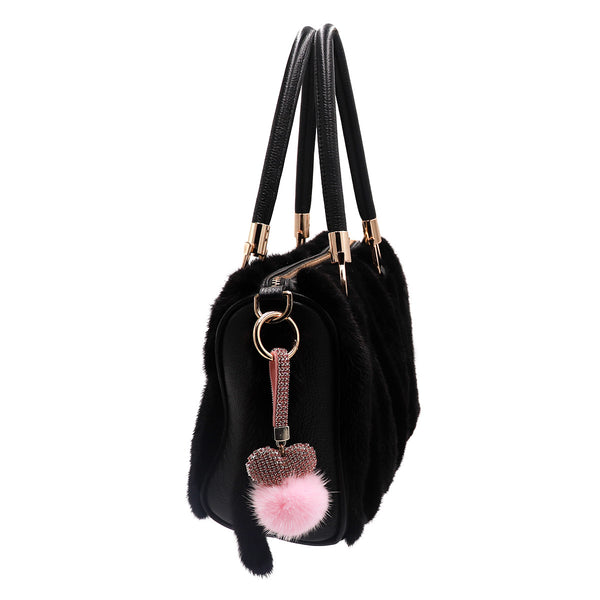 Surell Crystal Mink Heart Keychain