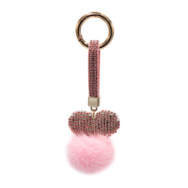 Surell Crystal Mink Heart Keychain