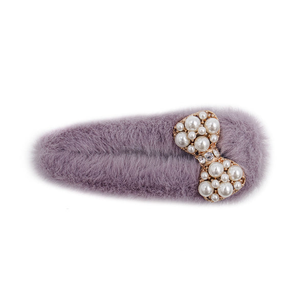 Surell Faux Fur Hair Clip With Faux Pearl Bow