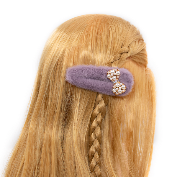 Surell Faux Fur Hair Clip With Faux Pearl Bow