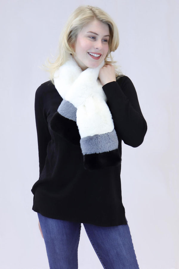 Surell Faux Rex Rabbit Fur Striped Pull-Through