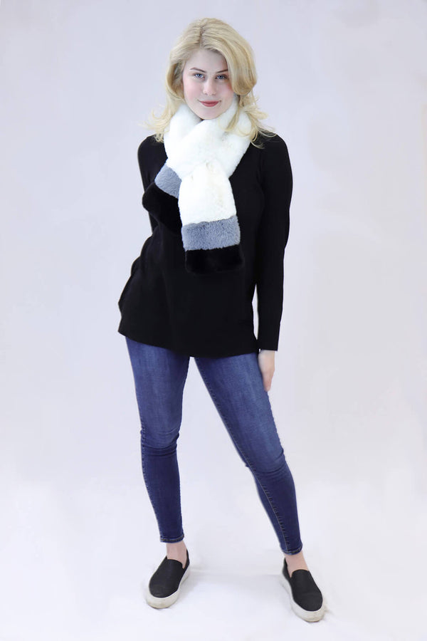 Surell Faux Rex Rabbit Fur Striped Pull-Through