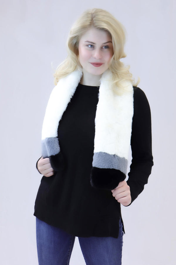 Surell Faux Rex Rabbit Fur Striped Pull-Through