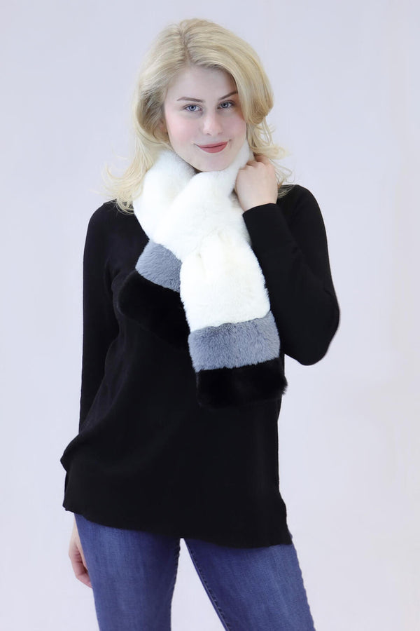 surell Faux Rex Rabbit Fur Striped Pull-Through