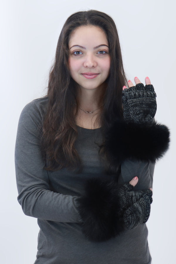 Surell Flip Top Mittens With Faux Fox Fur Cuff