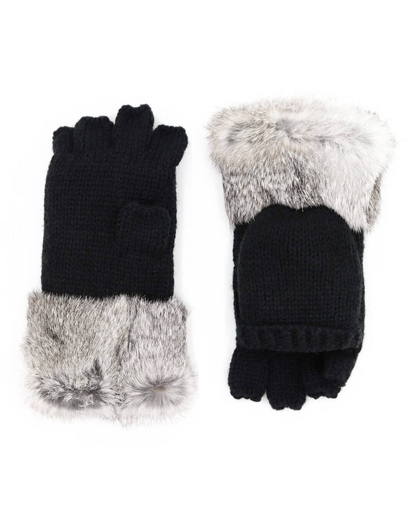 Surell Flip Top Mittens With Rabbit Fur Cuff