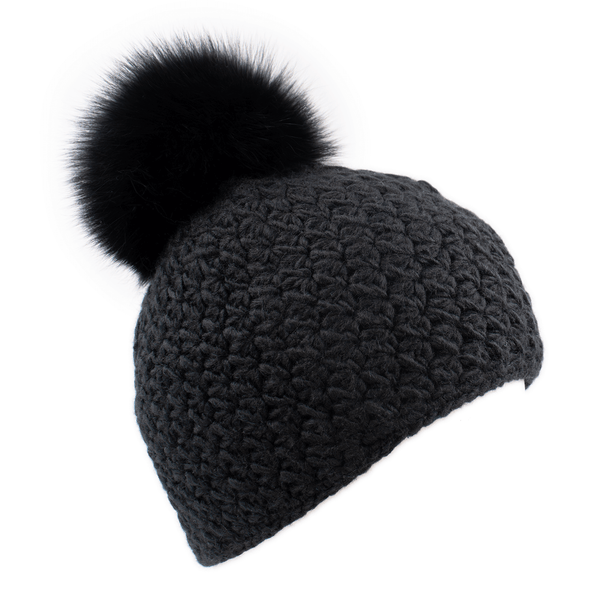 Surell Handmade Star Knit Hat With Fox Pom