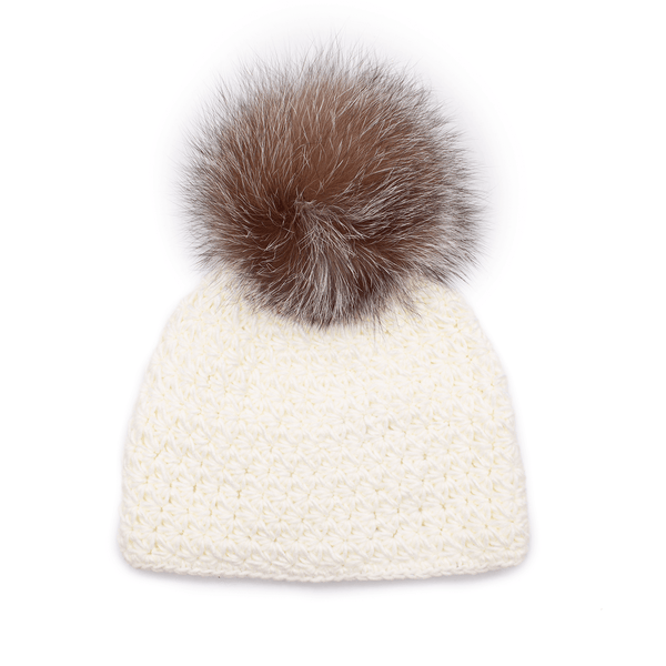 surell Handmade Star Knit Hat with Fox Pom