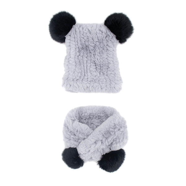 surell Kid's Rex Rabbit Fur Knit Hat and Scarf Set
