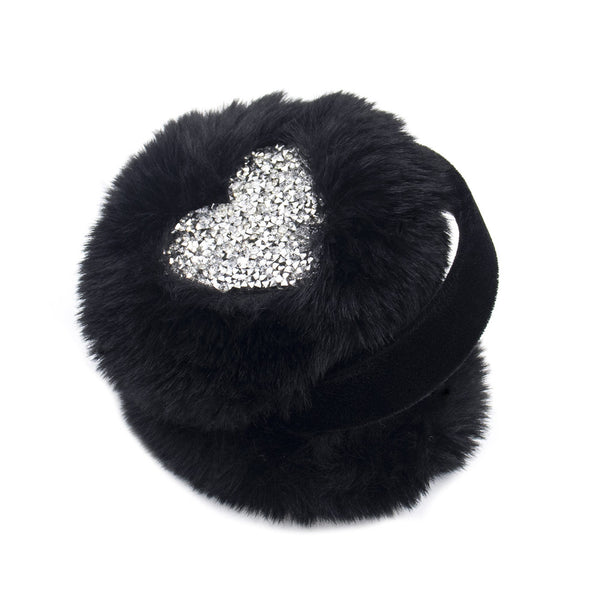 Surell Kid's Sparkly Heart Faux Fur Earmuffs