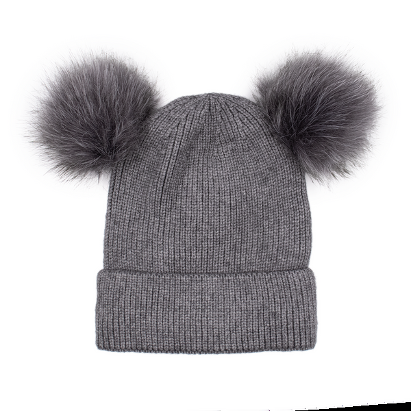 Surell Kids Knit Hat With Faux Fur Poms