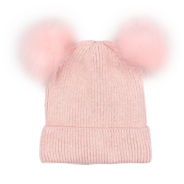 Surell Kids Knit Hat With Faux Fur Poms